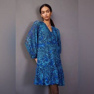 Eva Franco Alfonsa Tunic Dress By Anthropology Vibrant Blue Long Sleeve Dress